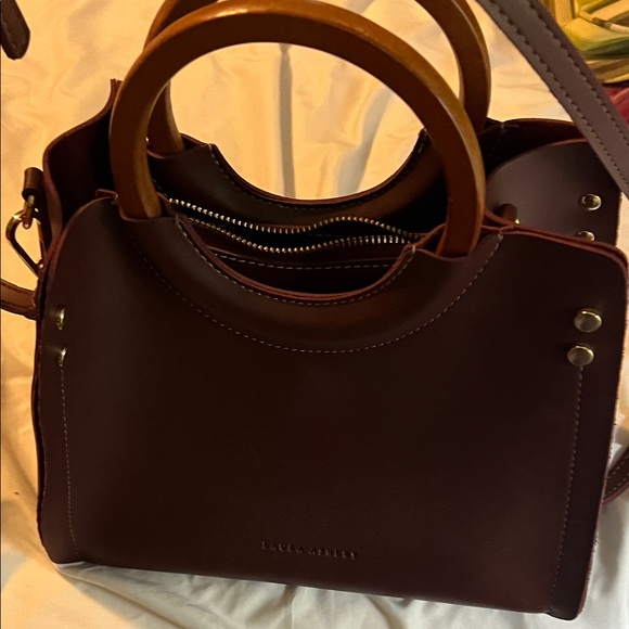 Laura Ashley Burgundy Purse with Wooden Handles - Picture 4 of 5